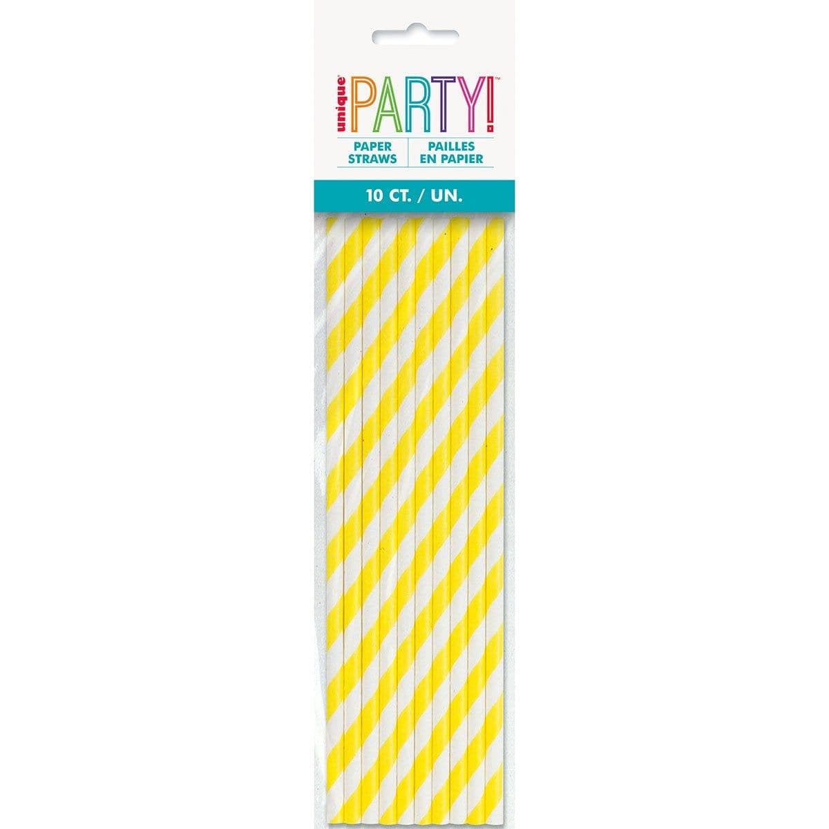 Buy Plasticware Paper Straw With Yellow Stripe, 10 Count sold at Party Expert