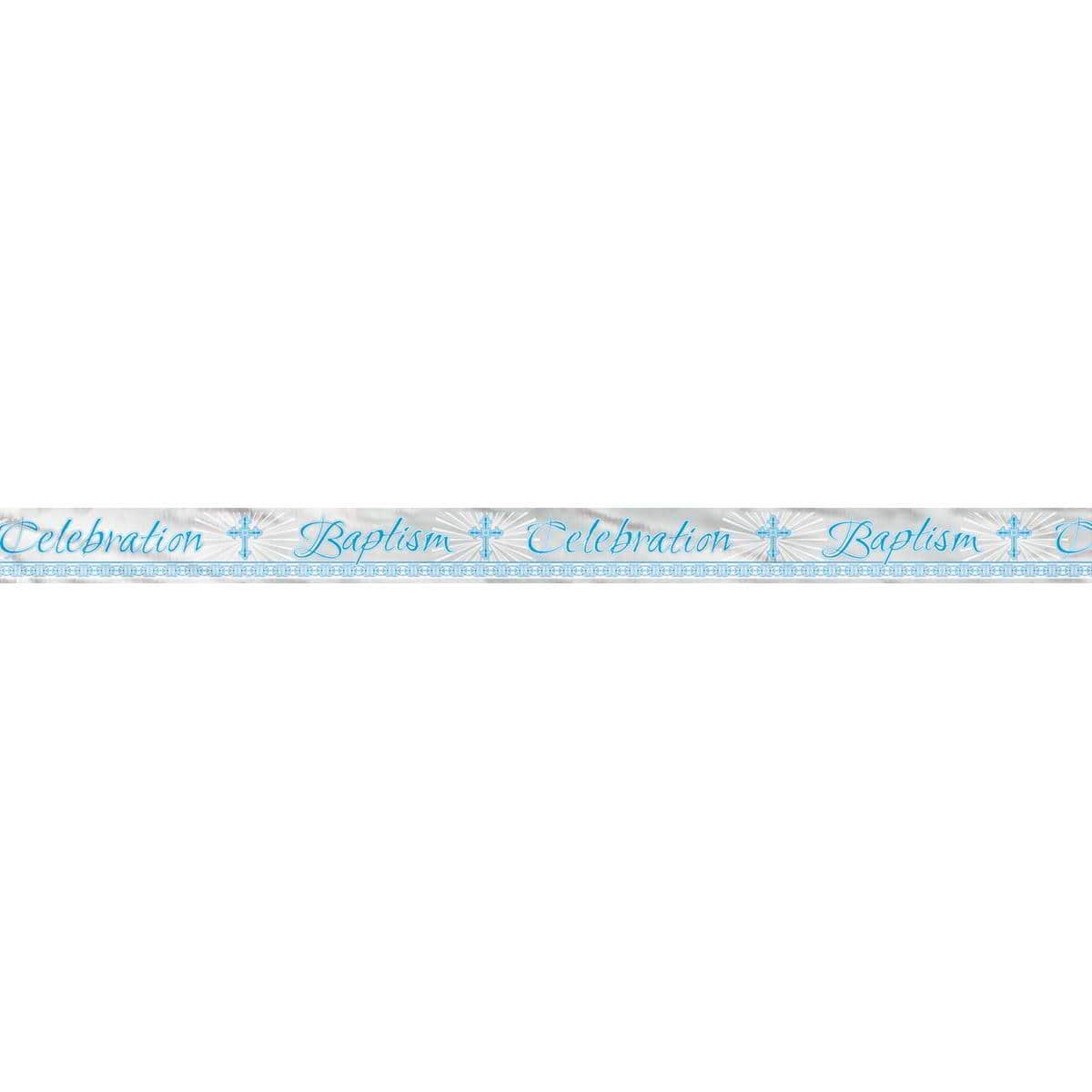 Buy Religious Blue Radiant Cross - Baptism Foil Banner 12 Ft sold at Party Expert