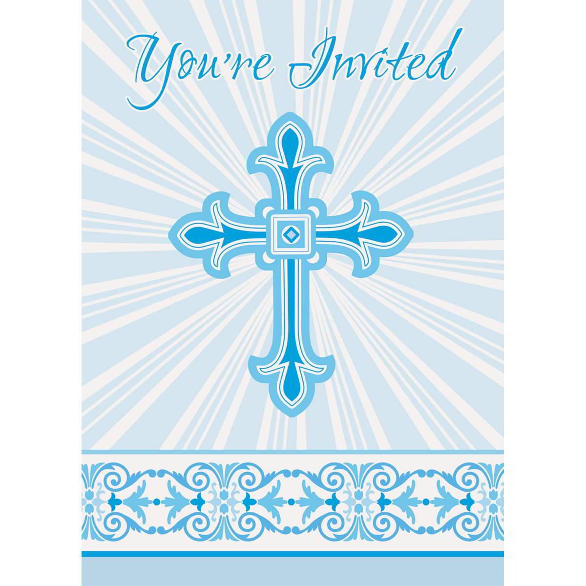 Buy Religious Blue Radiant Cross - Invitations 8/pkg. sold at Party Expert