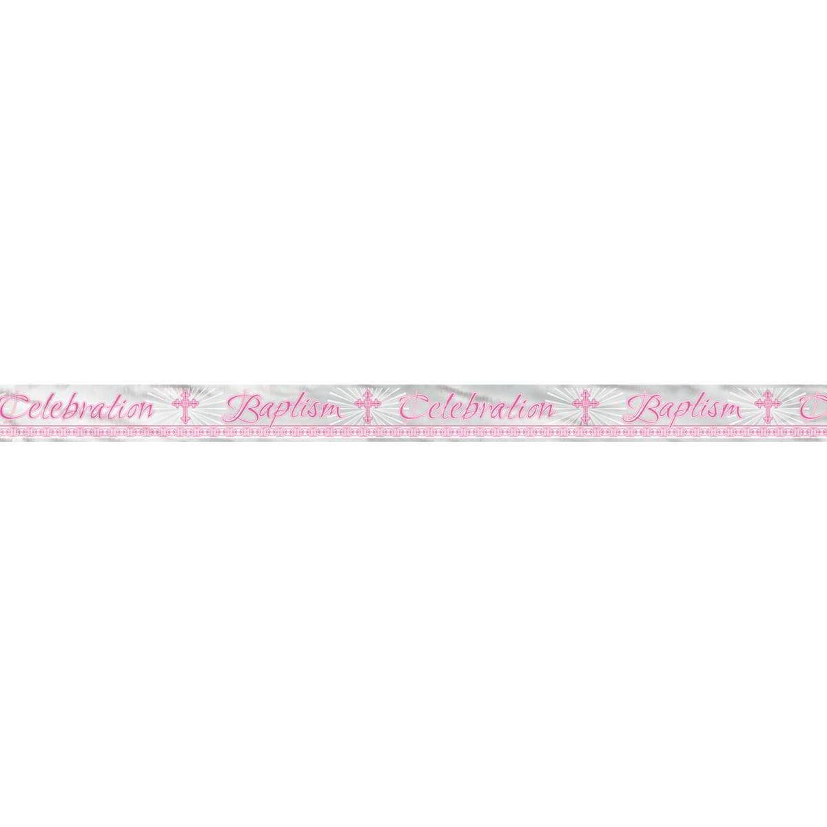 Buy Religious Pink Radiant Cross - Baptism Foil Banner 12 Ft sold at Party Expert