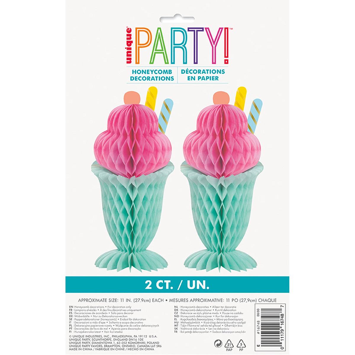 UNIQUE PARTY FAVORS Summer Ice Cream Honeycomb Centerpiece, 11 Inches, 2 Count
