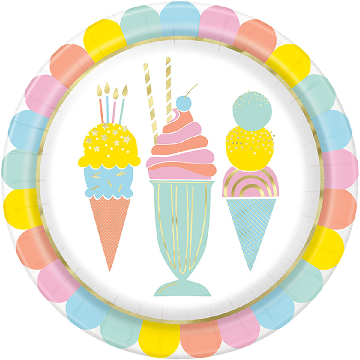 UNIQUE PARTY FAVORS Summer Ice Cream Party Large Round Lunch Paper Plates, 9 Inches, 8 Count 011179167654