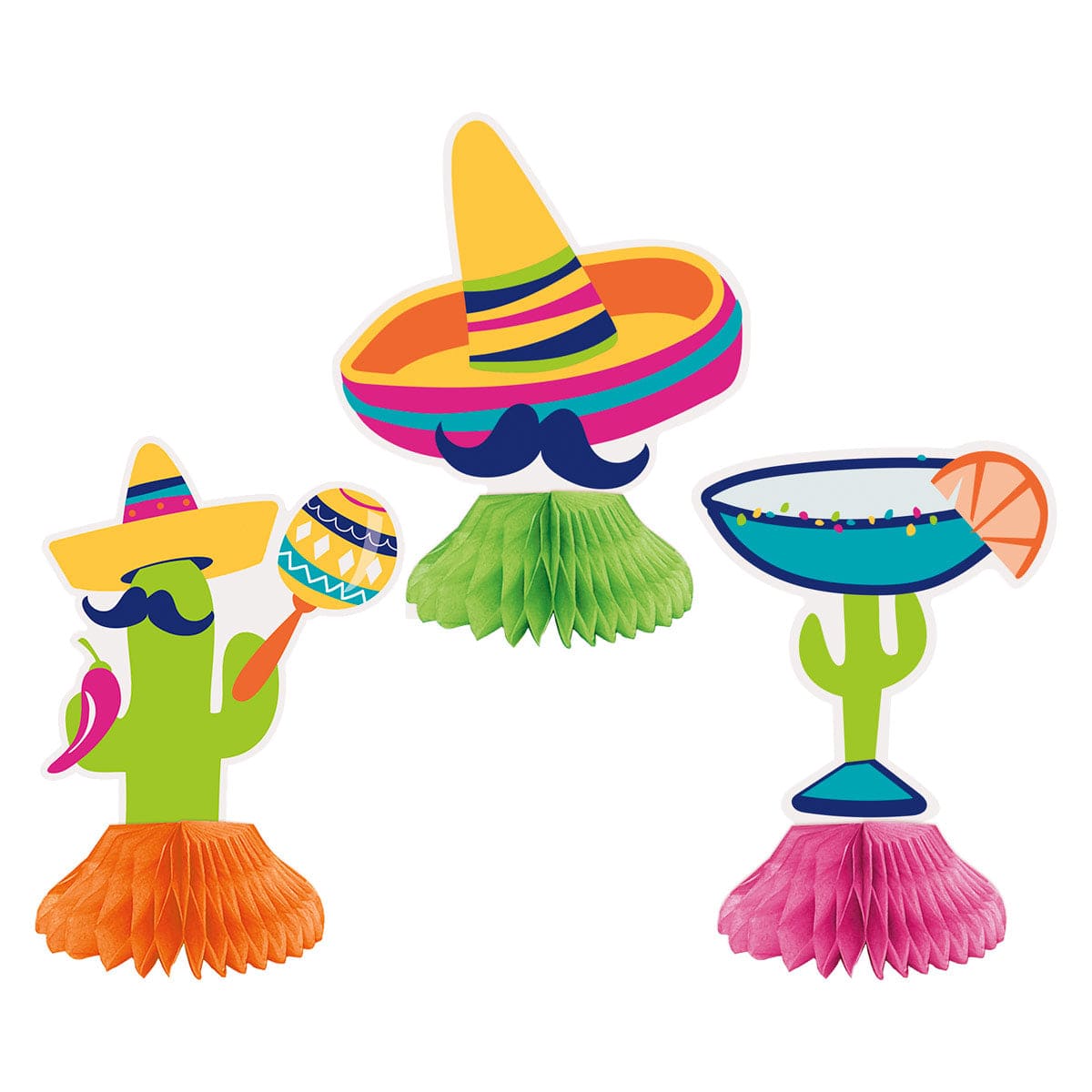UNIQUE PARTY FAVORS Theme Party Boho Fiesta Mini Honeycomb Centrepieces, 3 Count