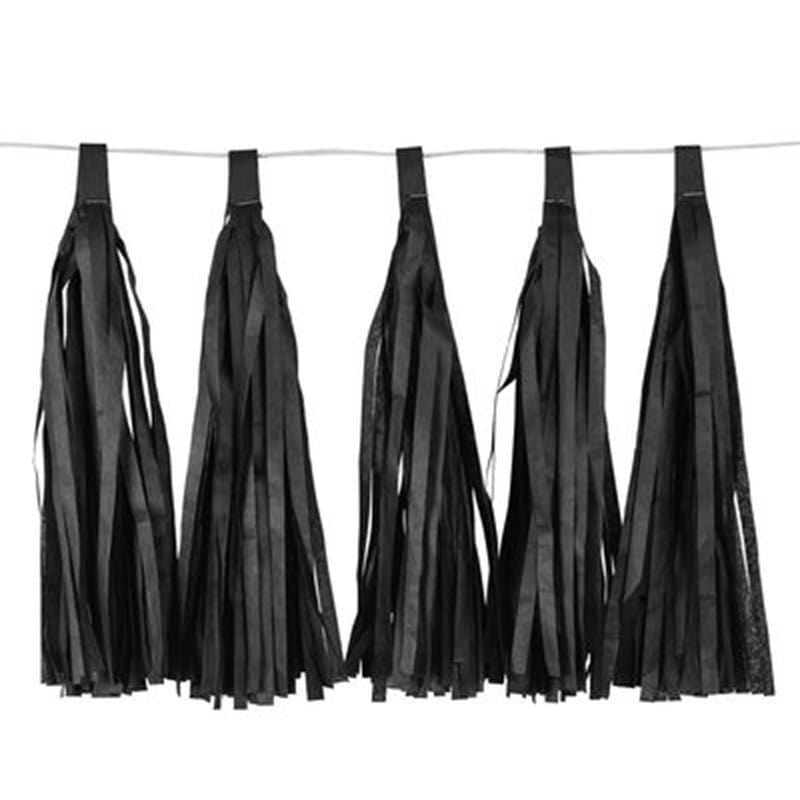 Buy Decorations Tassels Garland Silk Paper Assembled 10/Pkg - Black sold at Party Expert