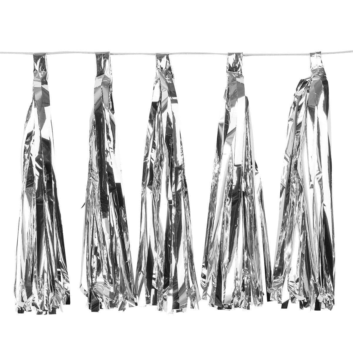 Buy Decorations Tassels Garland Silk Paper Assembled 10/Pkg - Metallic Silver sold at Party Expert