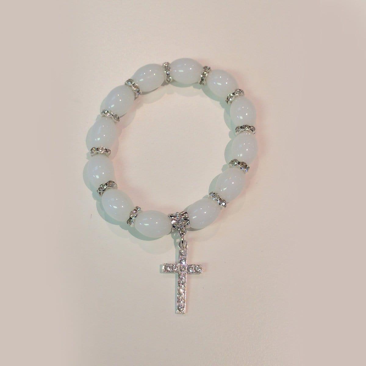 Buy Novelties Rhinestone Cross Charm Bracelet - Silver sold at Party Expert
