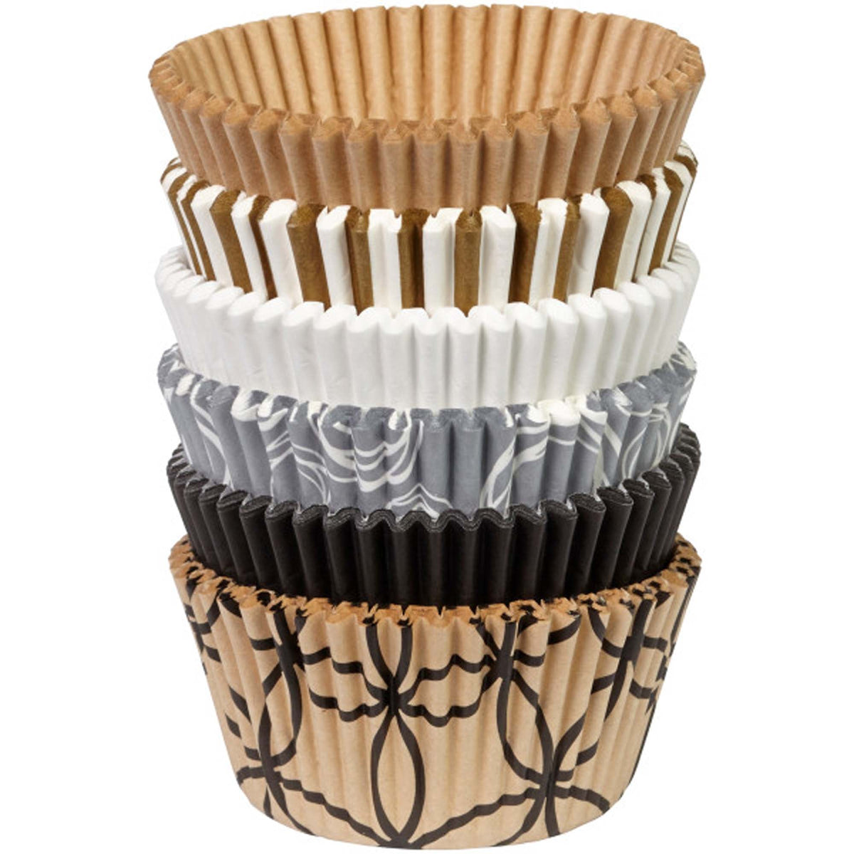 WILTON INDUSTRIES Cake Supplies Celebrate Cupcakes Baking Cups, Brown, White & Grey, 150 Count