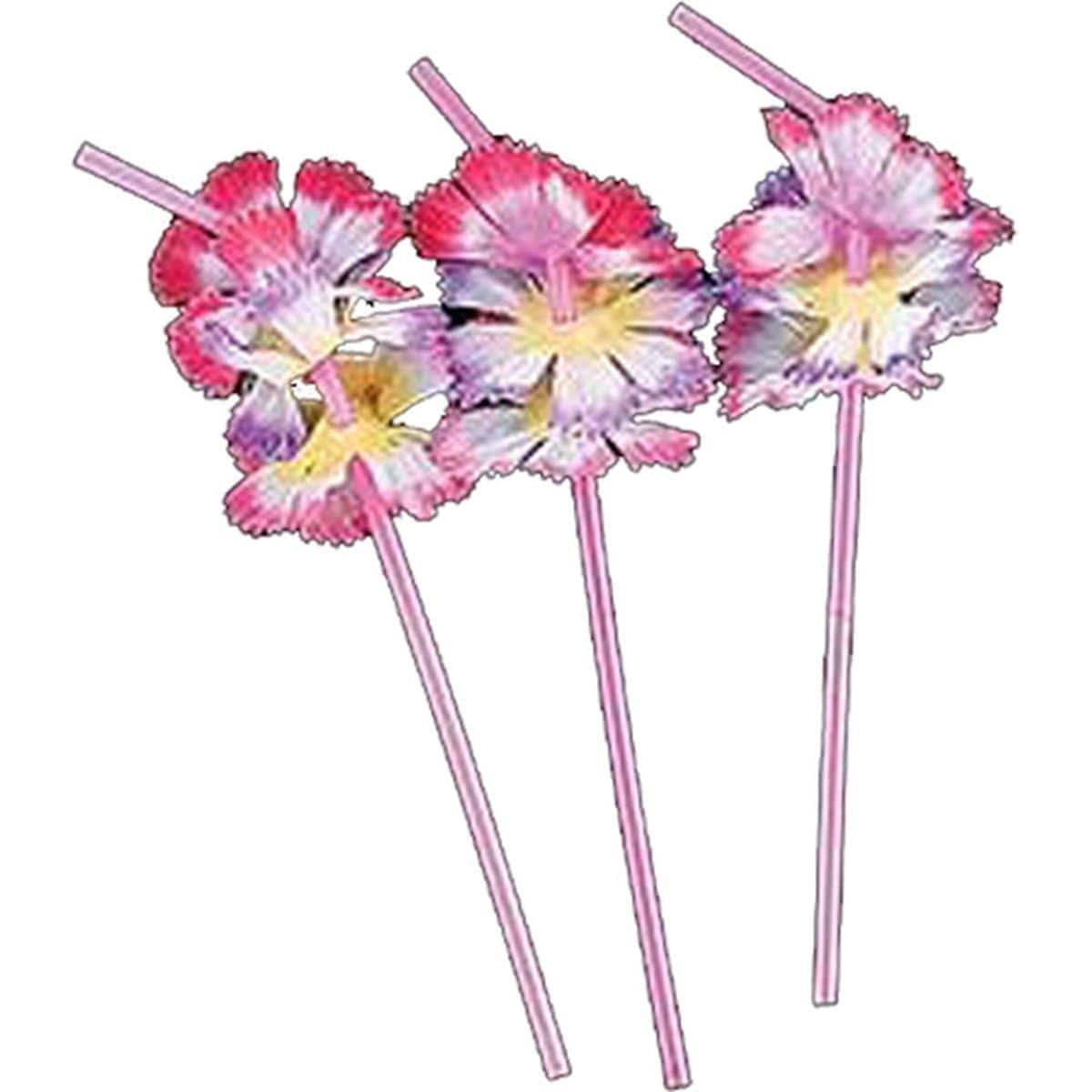 Buy Theme Party Straws with Silk Flowers, 6 per Package sold at Party Expert