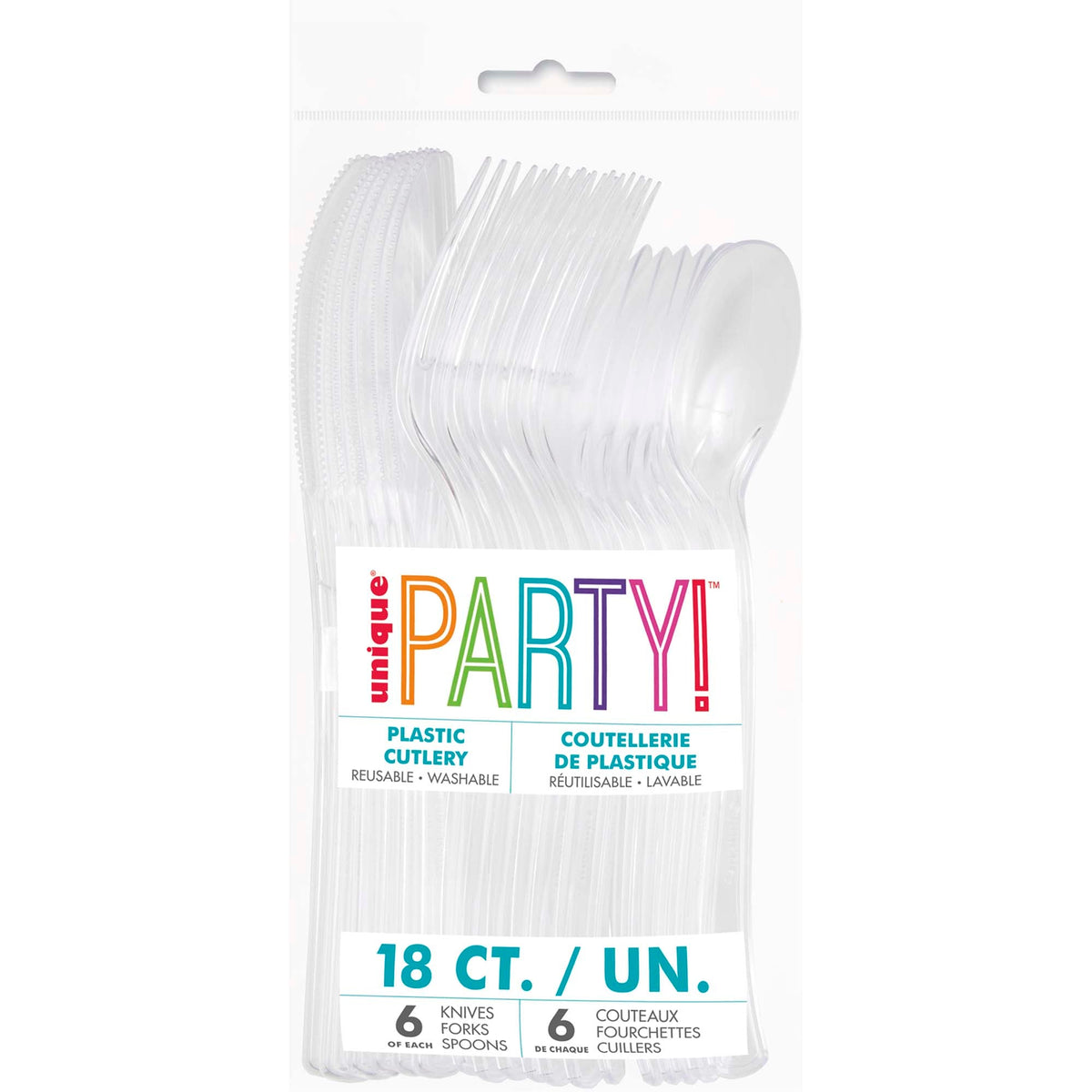 UNIQUE PARTY FAVORS Disposable-Plasticware Clear Plastic Cutlery Set, 18 Count