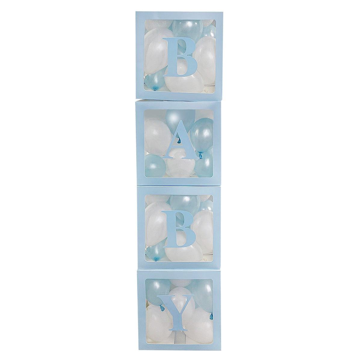 Yiwu PaiJing Import & Export Co., Ltd Baby Shower Light Blue Clear Balloon Boxes with "Baby" Letters, 4 Count
