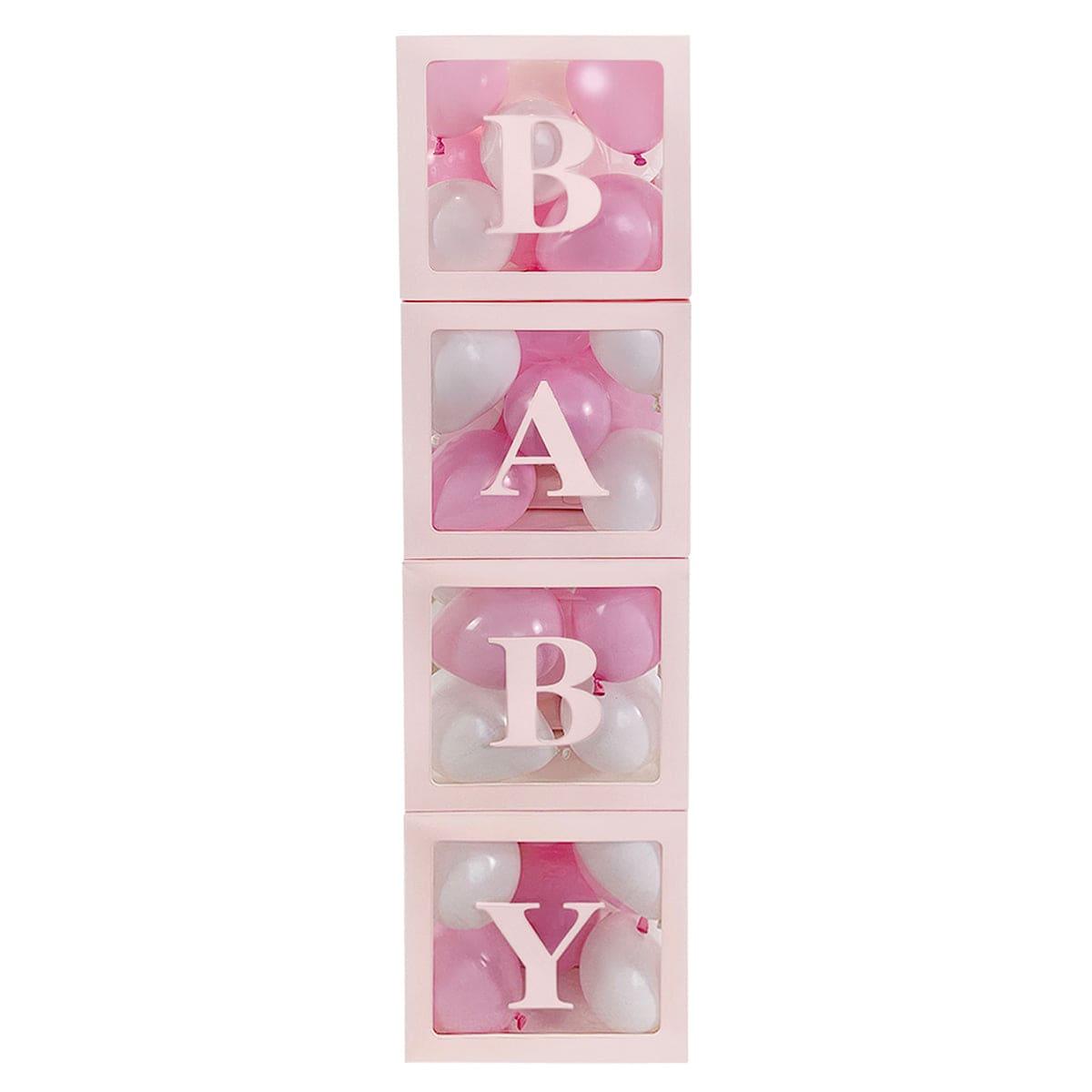 Yiwu PaiJing Import & Export Co., Ltd Baby Shower Light Pink Clear Balloon Boxes with "Baby" Letters, 4 Count