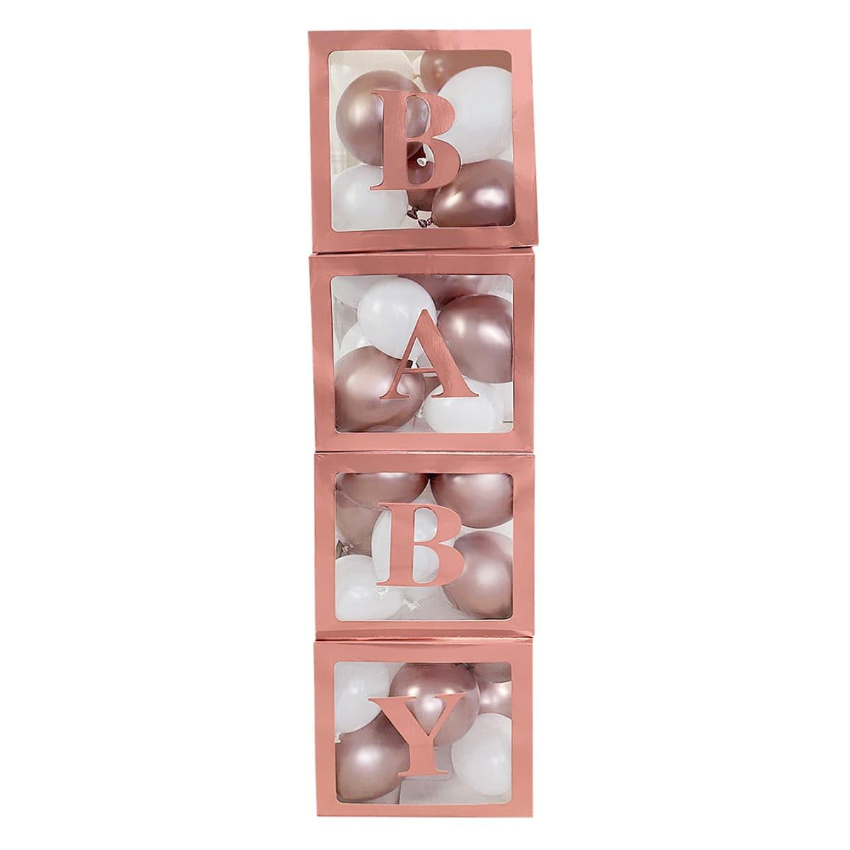 Yiwu PaiJing Import & Export Co., Ltd Baby Shower Rose Gold Clear Balloon Boxes with "Baby" Letters, 4 Count