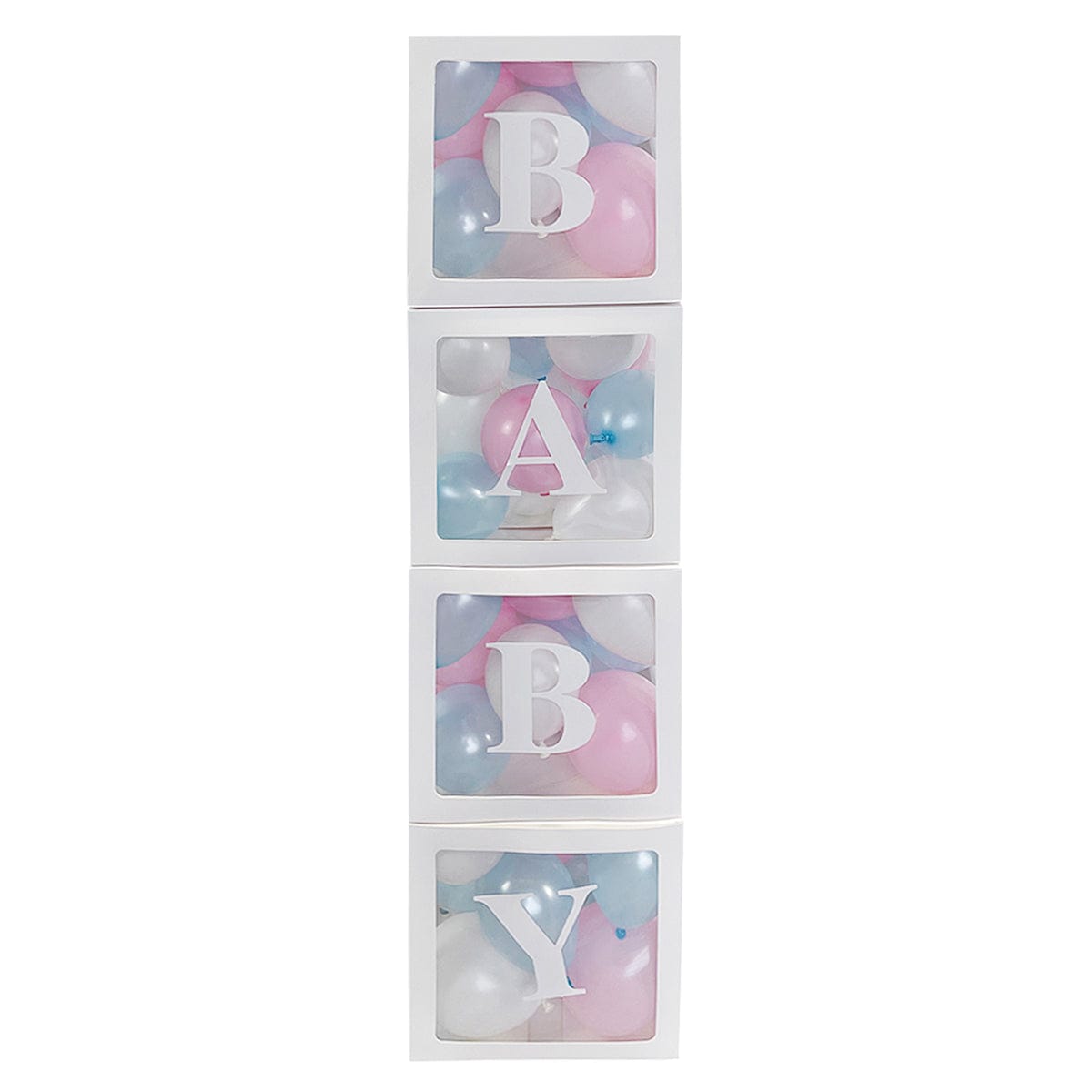 Yiwu PaiJing Import & Export Co., Ltd Baby Shower White Clear Balloon Boxes with "Baby" Letters, 4 Count
