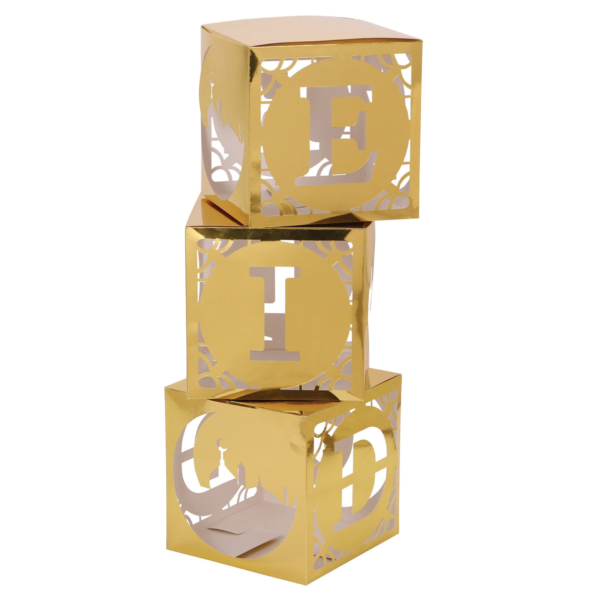 Yiwu PaiJing Import & Export Co., Ltd Eid Eid Celebration Gold Boxes with LED Lights, Set of 3 Boxes 810120710143