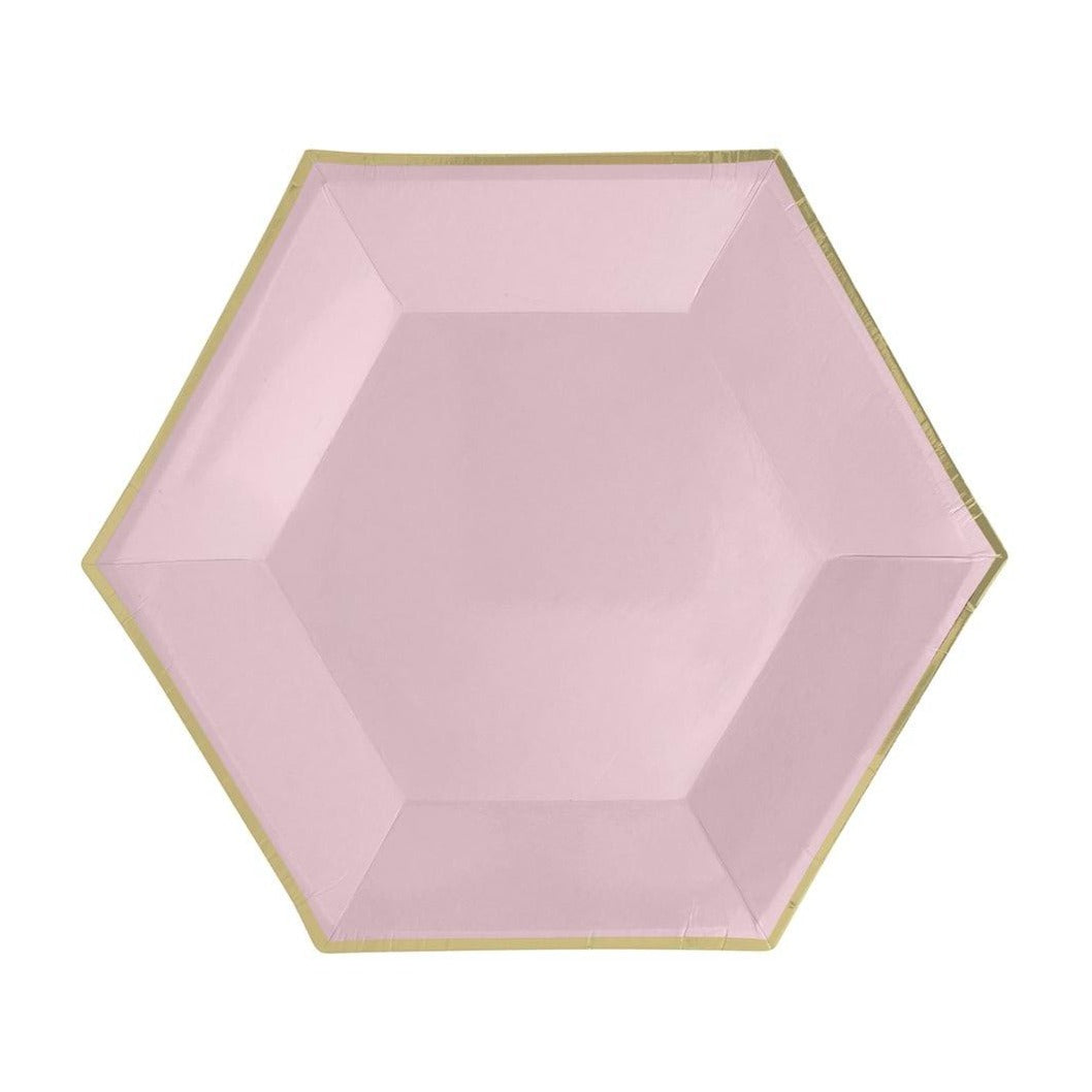 YIWU SANDY PAPER PRODUCTS CO., LTD Everyday Entertaining Hexagon Light Pink Plates, 9 Inches, 8 Count
