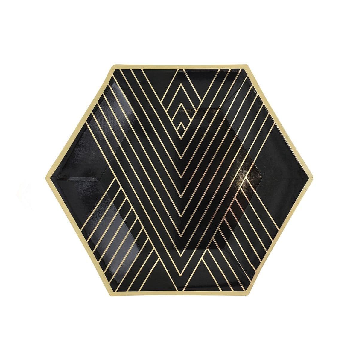Buy Everyday Entertaining Hexagon Plates 7'' - Black & Gold - 8/Pk sold at Party Expert