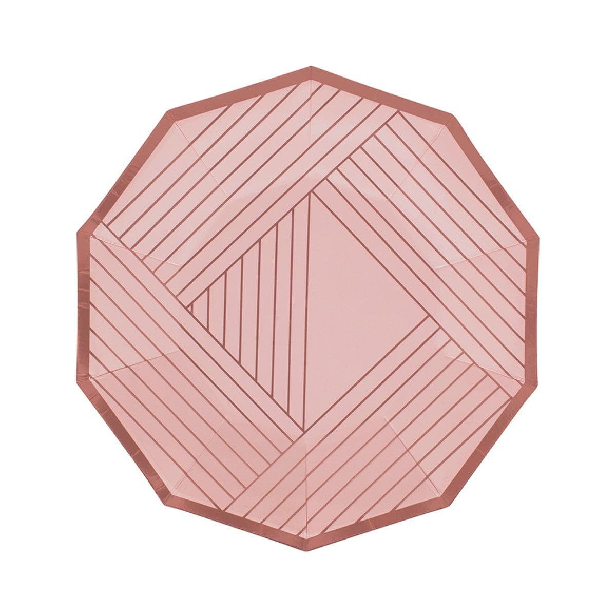 YIWU SANDY PAPER PRODUCTS CO., LTD Everyday Entertaining Hexagone Marble Rose Gold Plates, 7 Inches, 8 Count
