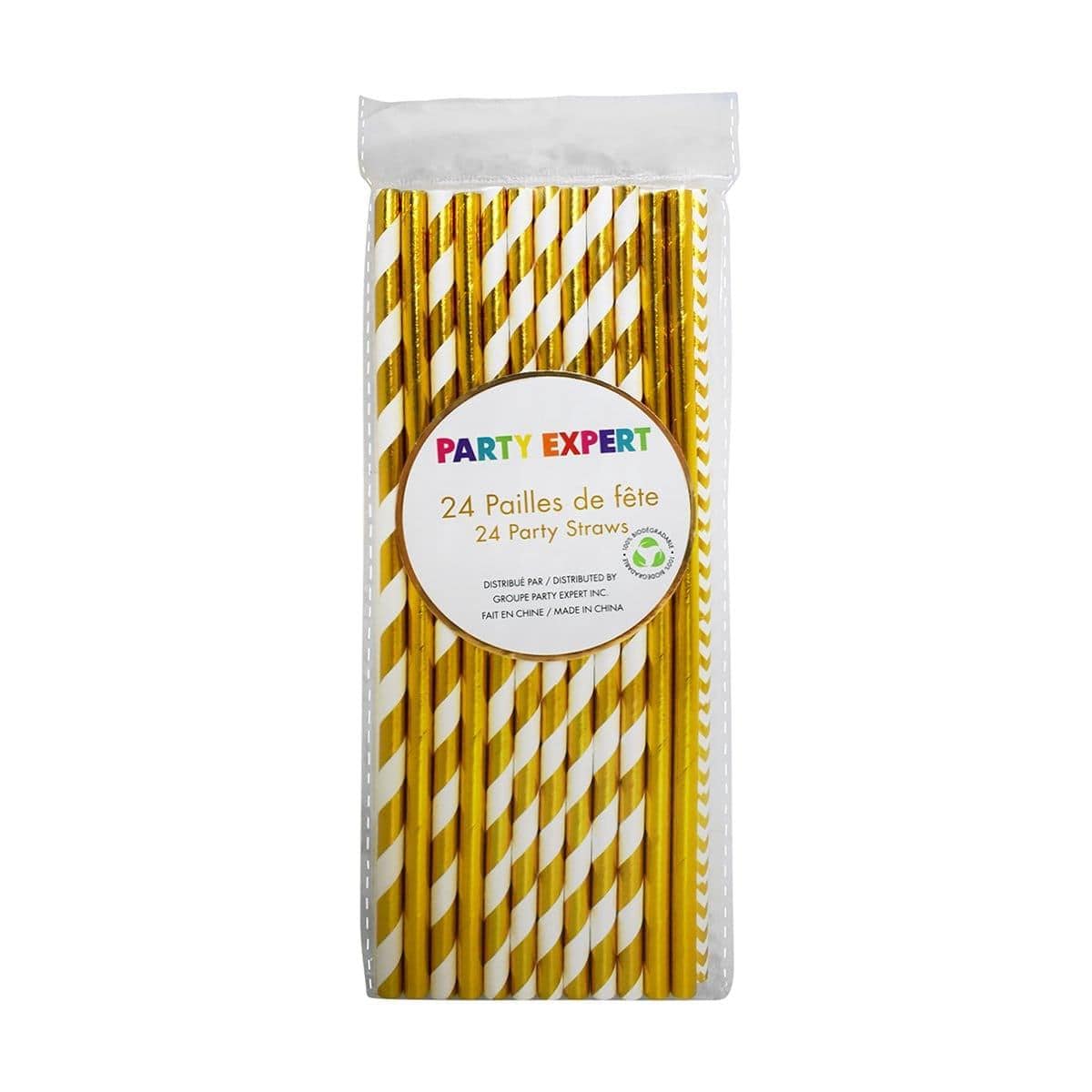 Buy Everyday Entertaining Paper Straws - Gold And White -24/Pk sold at Party Expert
