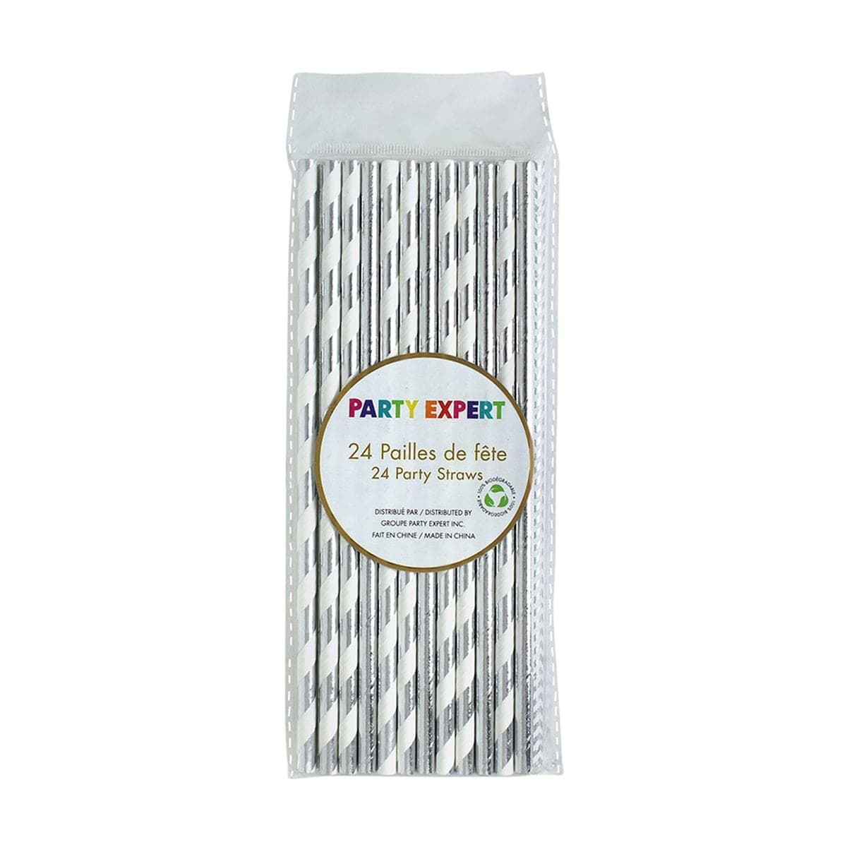 YIWU SANDY PAPER PRODUCTS CO., LTD Everyday Entertaining Paper Straws - Silver And White - 24/Pk